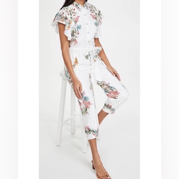 FARM Rio Pants - Farm Rio LOUISE FLORAL FRILLED SLEEVES JUMPSUIT